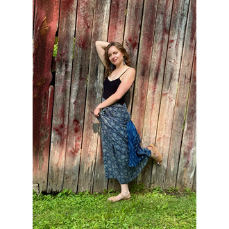 Rustic Passport Reversible Wrap Skirt Indigo Herb/Mandala