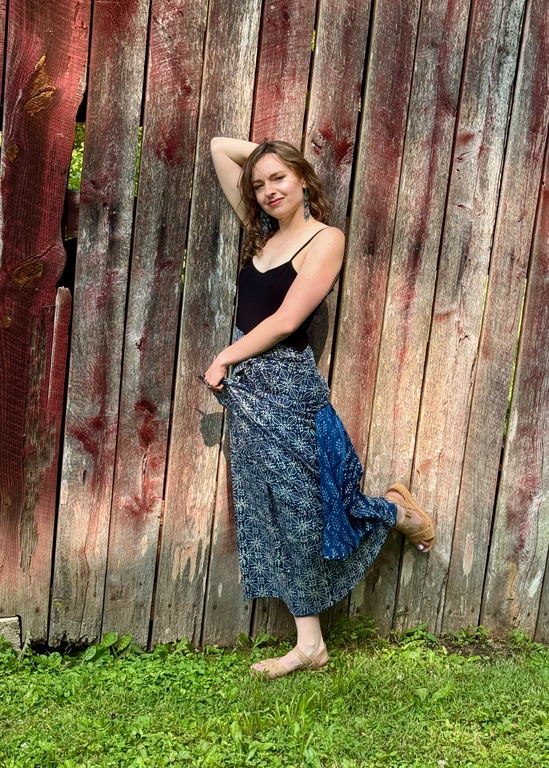 Rustic Passport Reversible Wrap Skirt Indigo Herb/Mandala