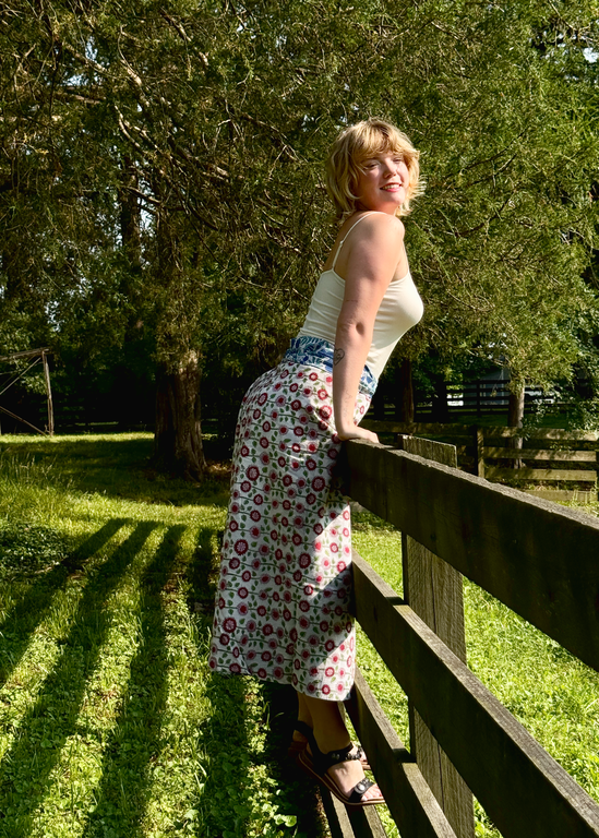 Rustic Passport Reversible Wrap Skirt  Red/Blue Floral