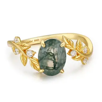 Azura Jewlery Oval Moss Agate Ring
