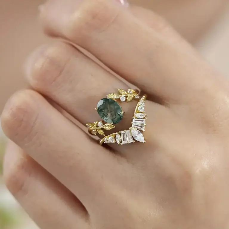 Azura Jewlery Azura Oval Moss Agate Ring