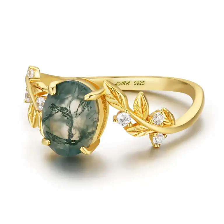 Azura Jewlery Azura Oval Moss Agate Ring