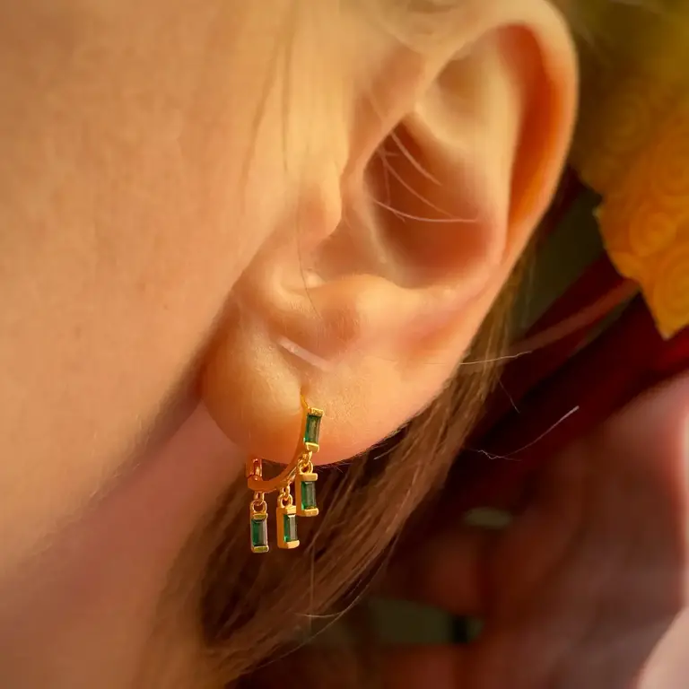 Native Gem Floating Emerald Huggies