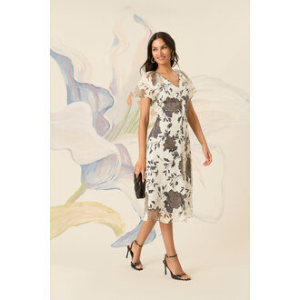 Maggy London Gray & Ivory Floral Dress
