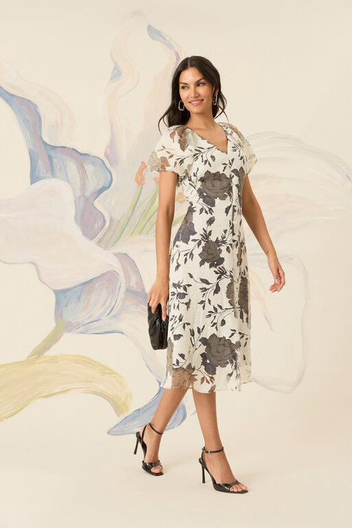 Maggy London Gray & Ivory Floral Dress