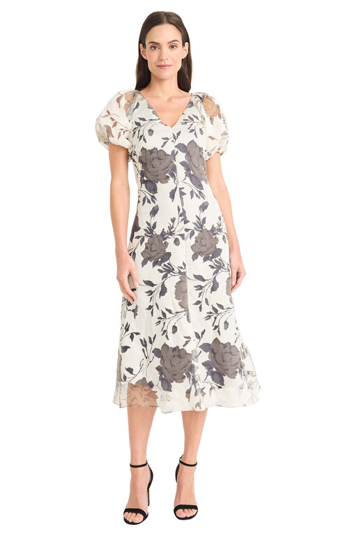 Maggy London Gray & Ivory Floral Dress
