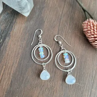 Leo Eleven Jewelry Opal and Moonstone Dangle Earrings