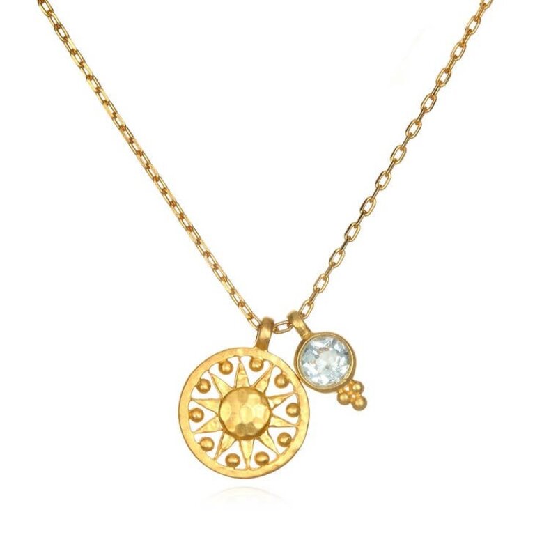 Satya Jewelry Blue Topaz Sun Pendant Necklace
