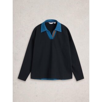 White Stuff DENIM MIX RUGBY TOP