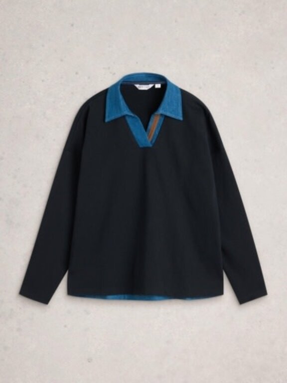White Stuff DENIM MIX RUGBY TOP