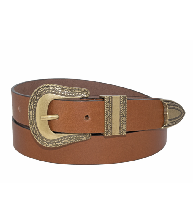 WESTERN STYLE GENUINE LEATHER BELT WITH LOTUS