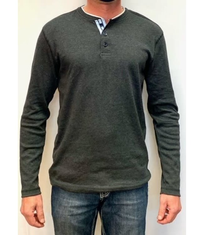 LONG SLV WAFFLE JAQUARD HENLEY