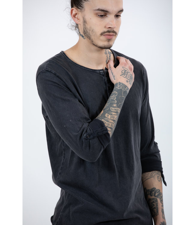 Hedge KNIT TOP  ACID WASH BLACK