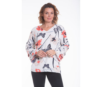 Printed V Neck Floral with rifle sleeve detail