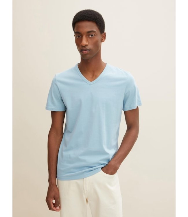 TOM TAILOR 100% Cotton Basic V Neck T-shirt Cloud Blue