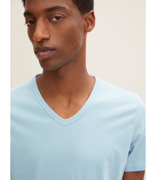 TOM TAILOR 100% Cotton Basic V Neck T-shirt Cloud Blue