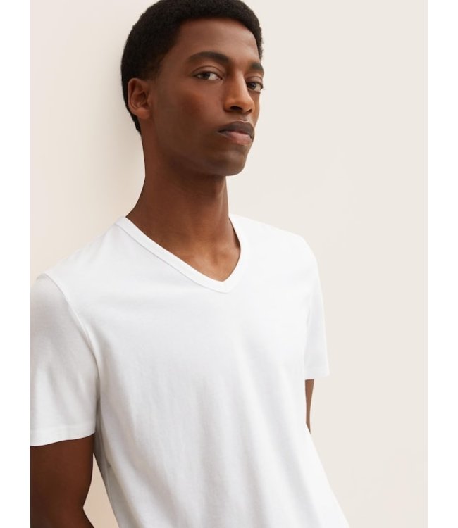 TOM TAILOR 100% Cotton Basic V Neck T-shirt White