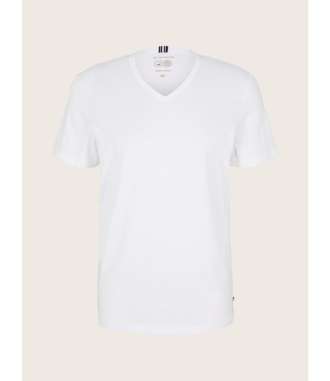 TOM TAILOR 100% Cotton Basic V Neck T-shirt White