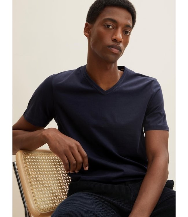 TOM TAILOR 100% Cotton Basic V Neck T-shirt Navy