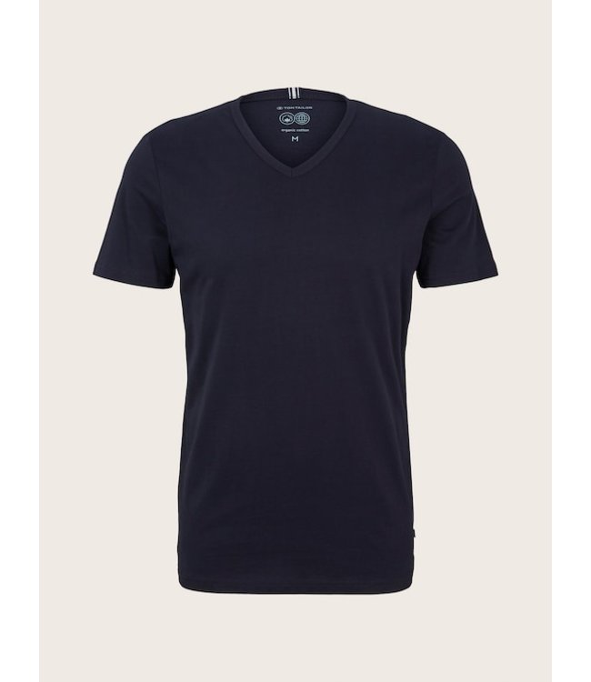 TOM TAILOR 100% Cotton Basic V Neck T-shirt Navy