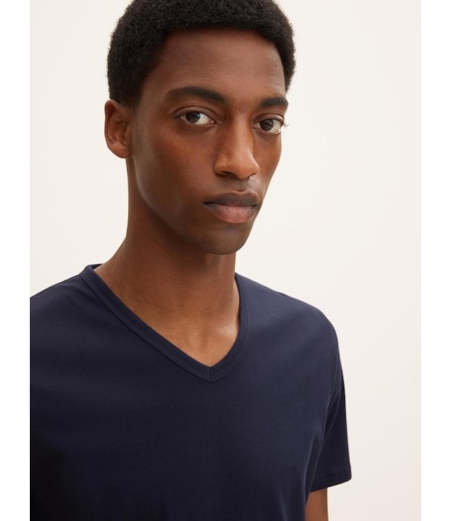 TOM TAILOR 100% Cotton Basic V Neck T-shirt Navy
