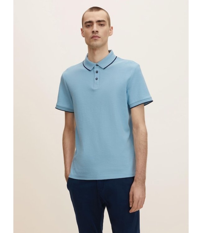 TOM TAILOR 100% Cotton Polo shirt with a waffle texture cloud blue
