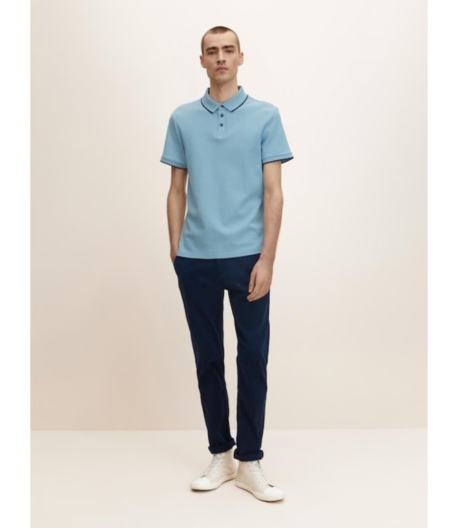 TOM TAILOR 100% Cotton Polo shirt with a waffle texture cloud blue