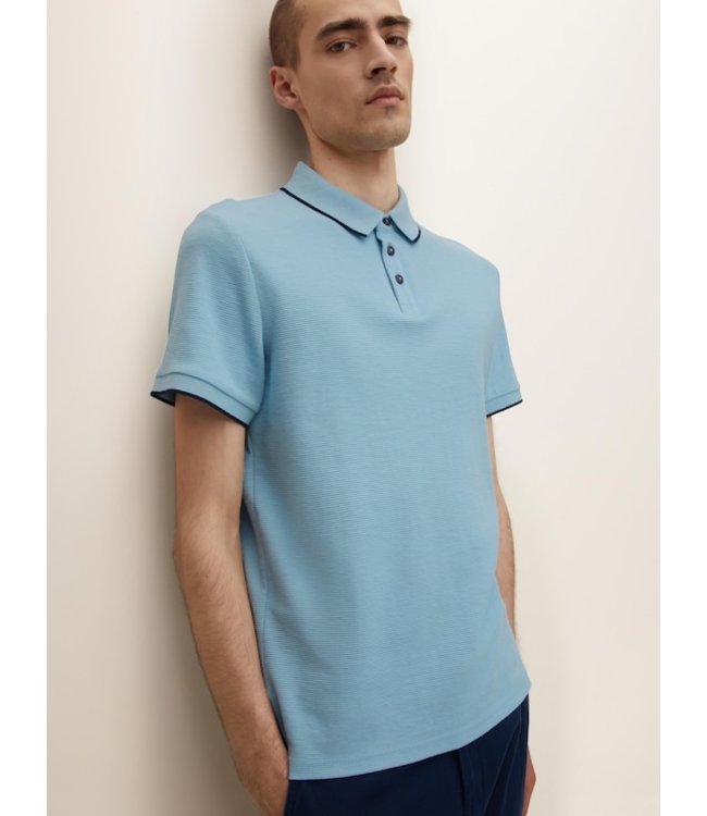 TOM TAILOR 100% Cotton Polo shirt with a waffle texture cloud blue