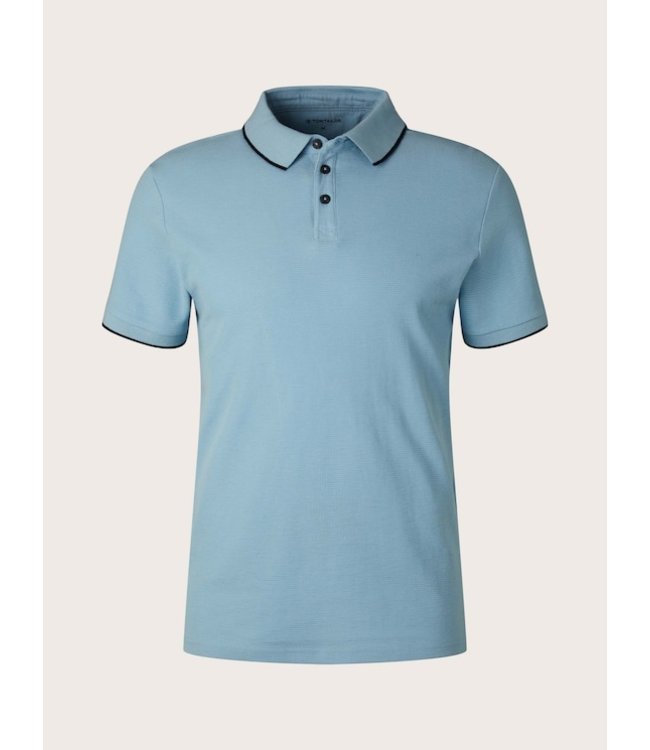 TOM TAILOR 100% Cotton Polo shirt with a waffle texture cloud blue