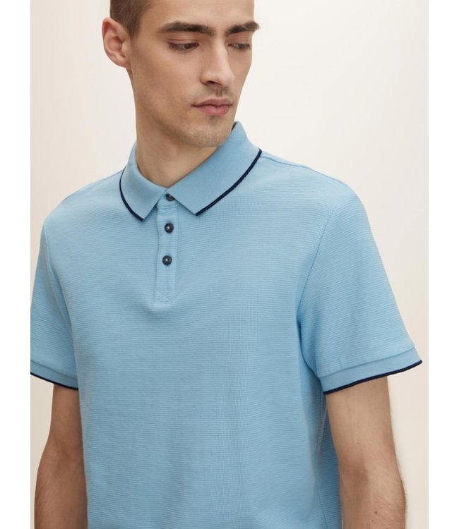 TOM TAILOR 100% Cotton Polo shirt with a waffle texture cloud blue