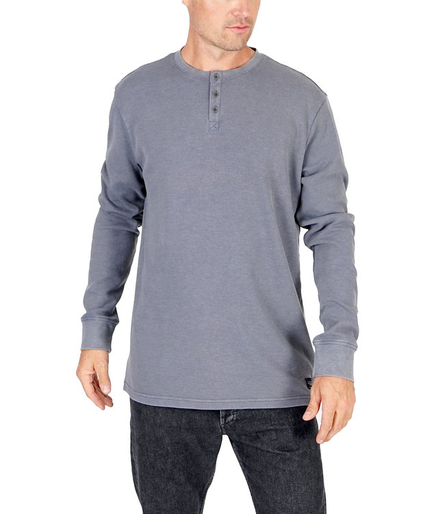 Silver Jeans Long Sleeve Acid Wash Henley Navy