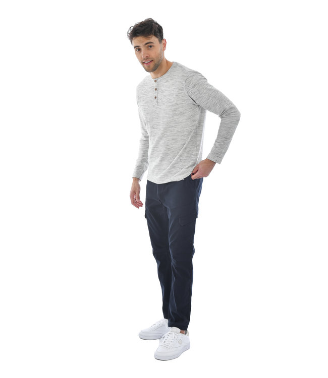 HEDGE Long Sleeve Textured Henley Grey