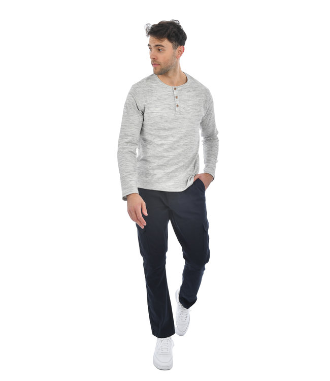 HEDGE Long Sleeve Textured Henley Grey