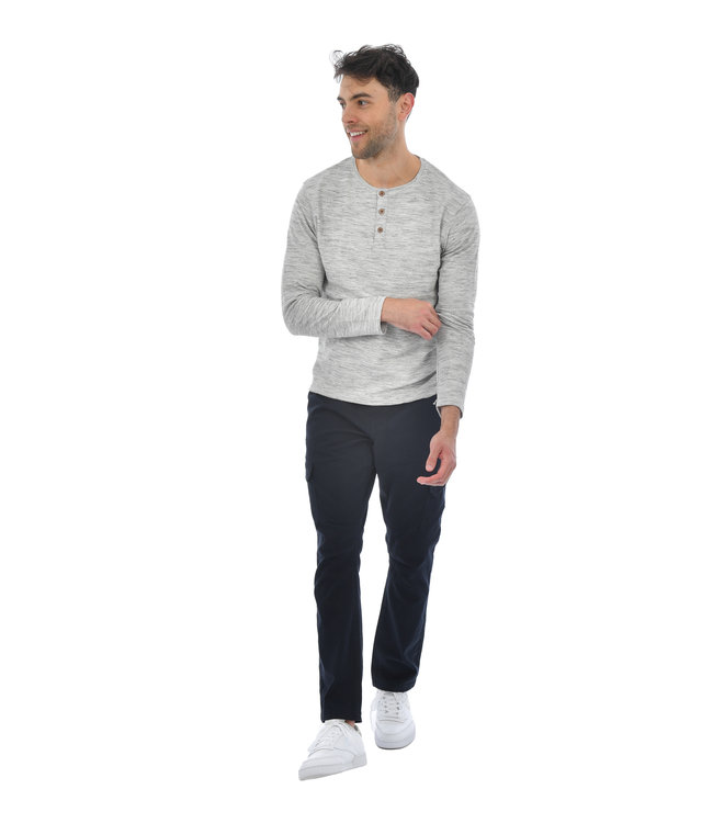 HEDGE Long Sleeve Textured Henley Grey