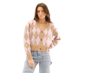 RD STYLE Corey Argyle Crop Cardigan