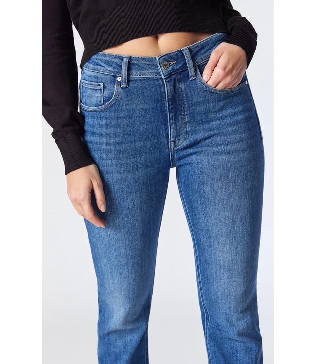 Maria Slit Hem Flare High Rise | Mid Brushed Organic Blue