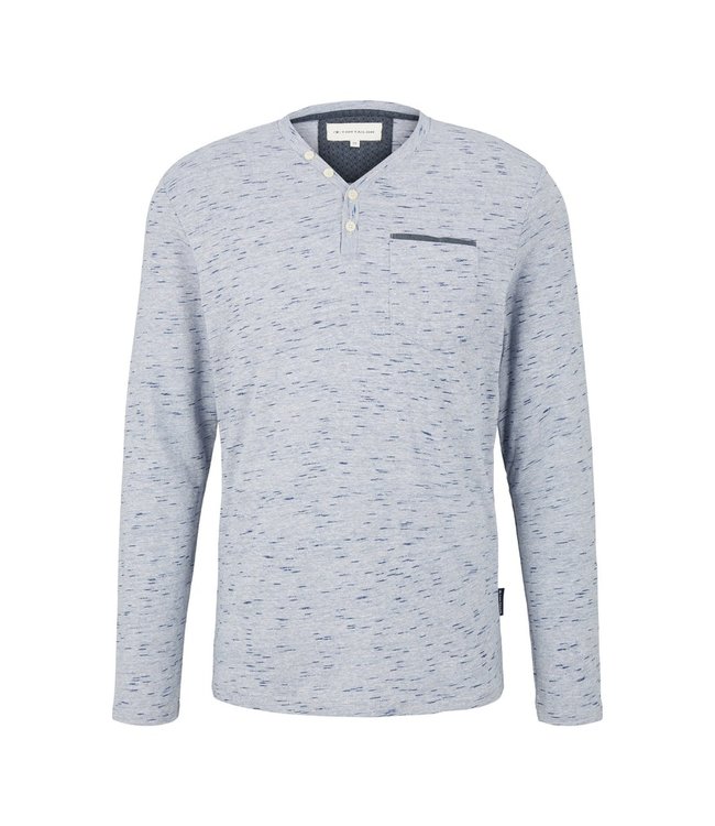 TOM TAILOR Button Down Henley Blue Melange