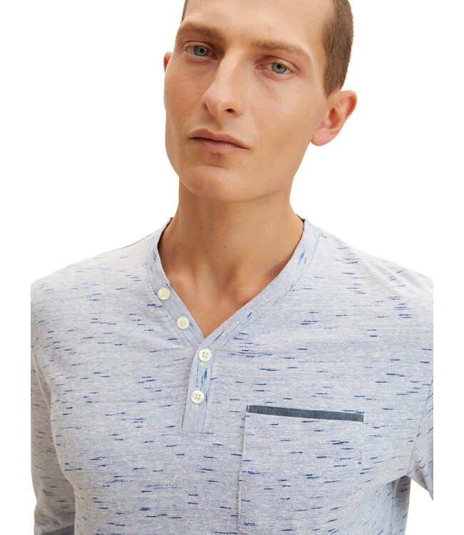 TOM TAILOR Button Down Henley Blue Melange