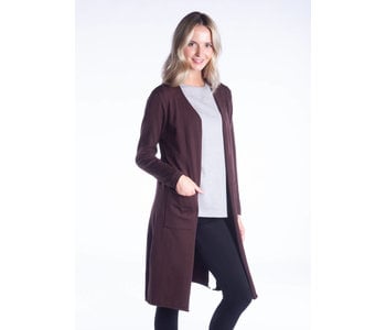 DKR Long Body Open Cardigan with Patch Pockets and Slits at Hem