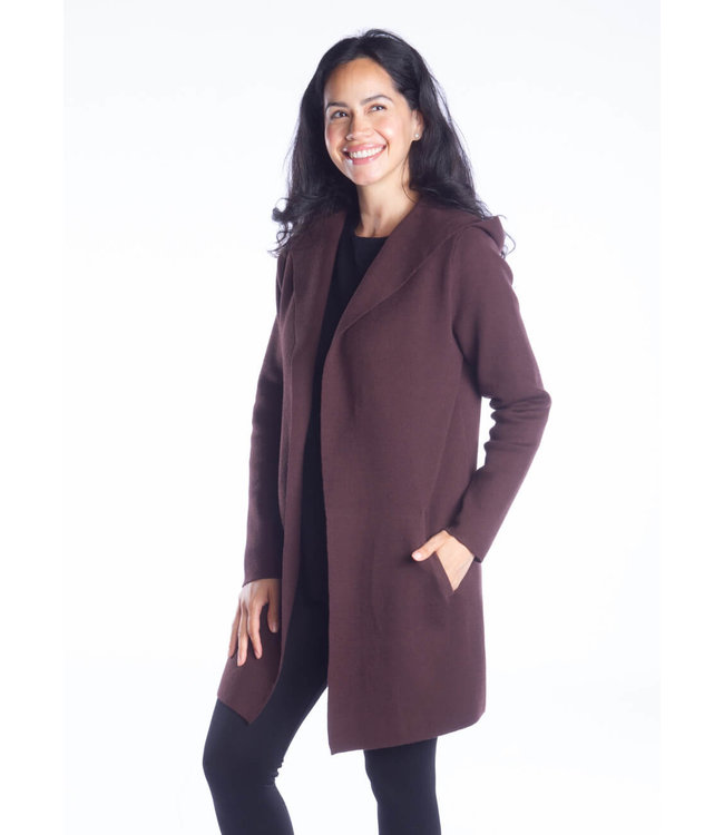 DKR Long Sleeve Hooded Open Cardigan with Centre Back Seam and Angled Welt Pockets