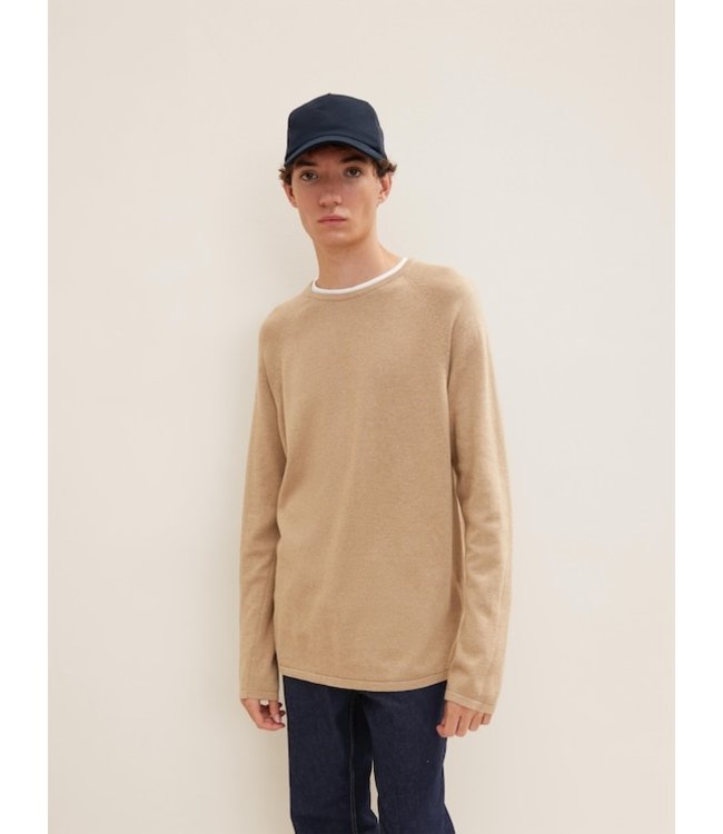TOM TAILOR Long Sleeve  knitted Sweater Beige Melange
