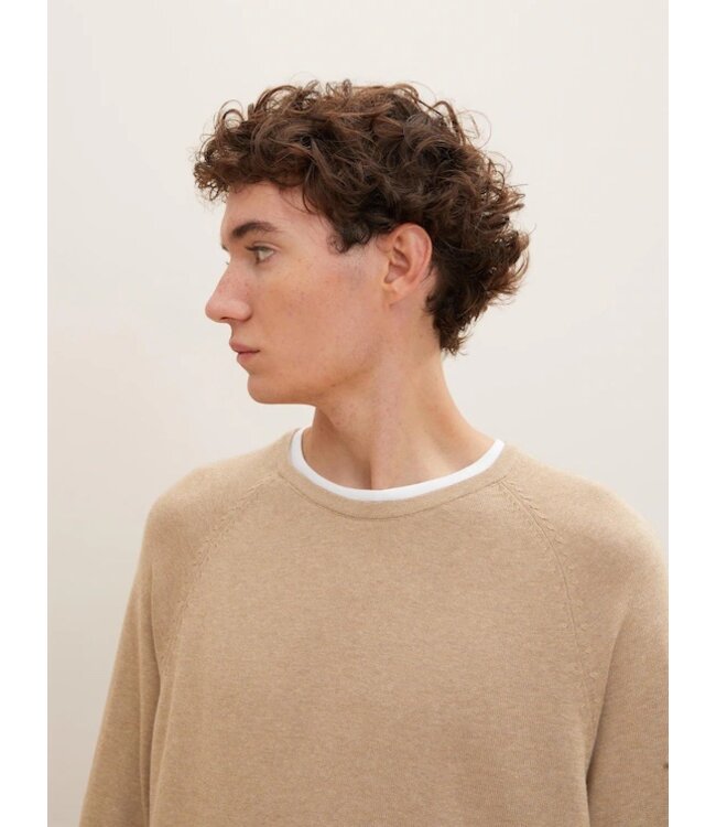 TOM TAILOR Long Sleeve  knitted Sweater Beige Melange