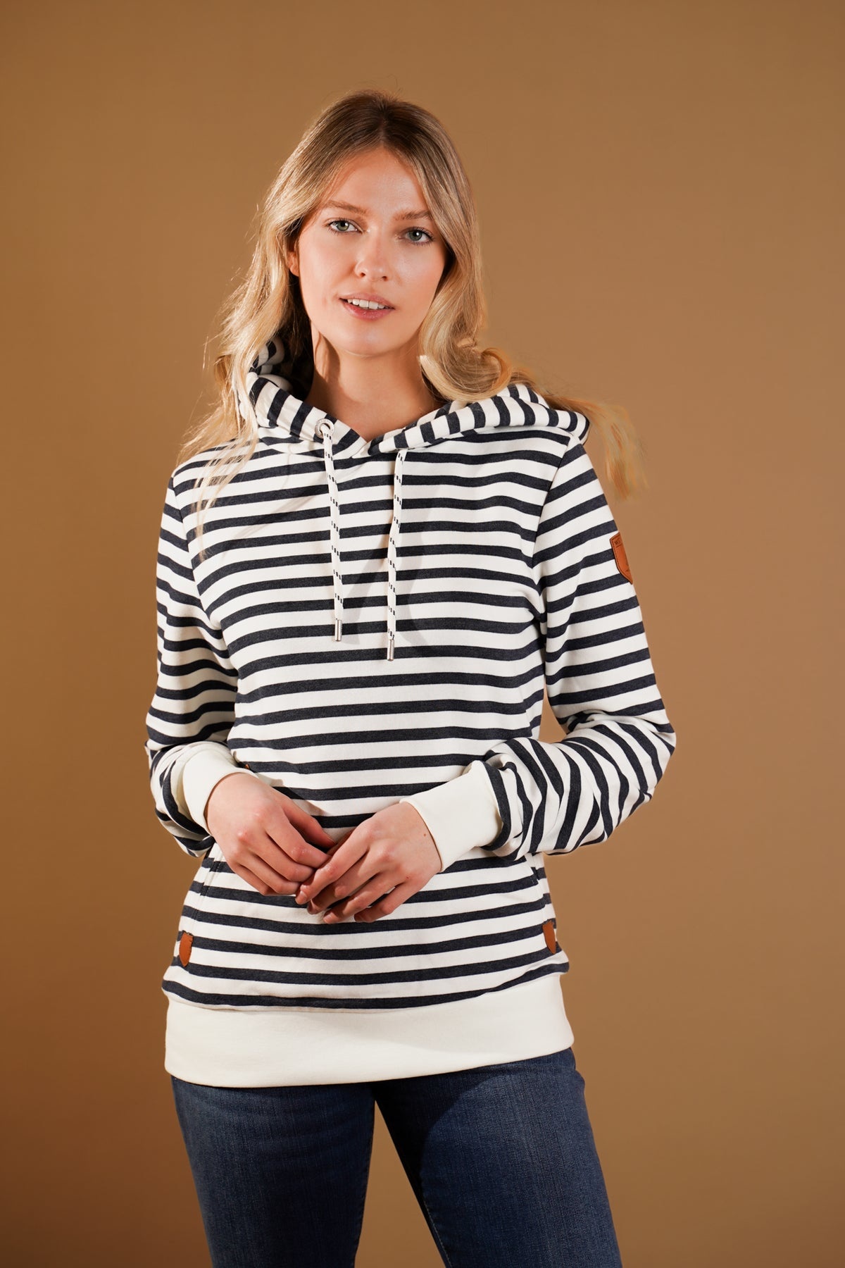 Navy and shop white striped hoodie
