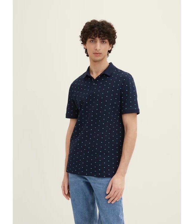 TOM TAILOR Polo Shirt with allover print Navy