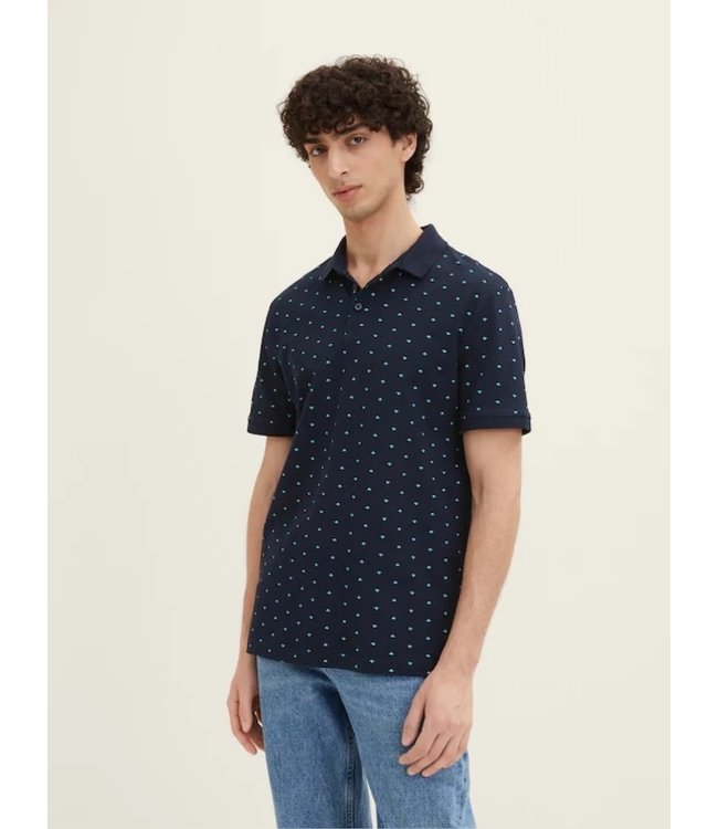 TOM TAILOR Polo Shirt with allover print Navy