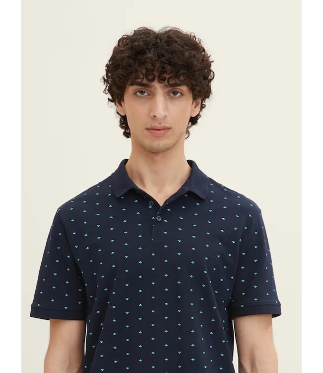 TOM TAILOR Polo Shirt with allover print Navy