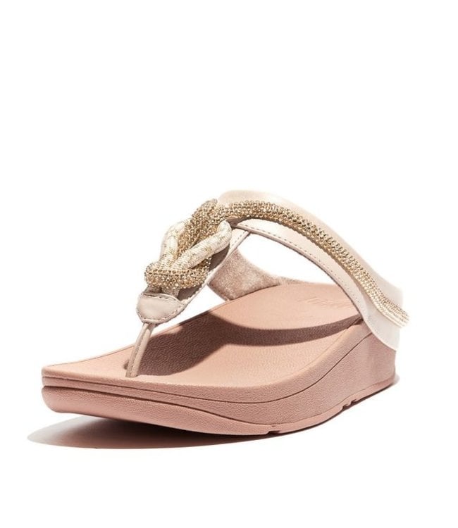 FIT FLOP Fitflop FINO CRYSTAL-CORD LEATHER TOE-POST SANDALS Stone Beige