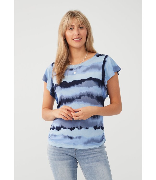 FDJ  Wave Stripe Flutter Sleeve Top Blue Clouds