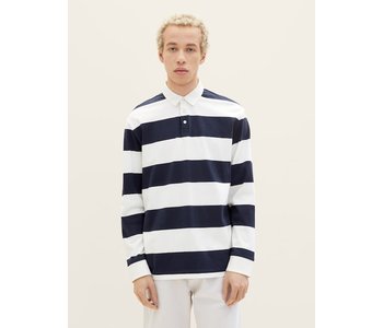 TOM TAILOR Striped long-sleeved polo shirt Navy