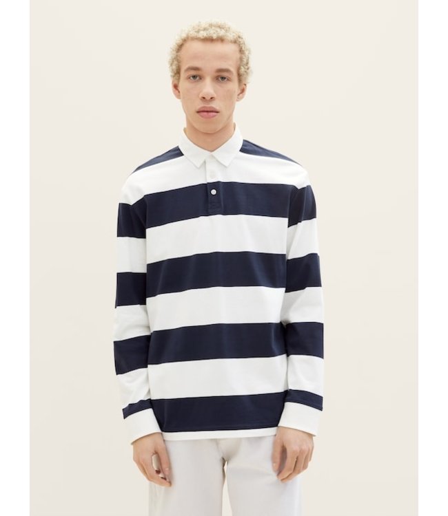 TOM TAILOR Striped long-sleeved polo shirt Navy